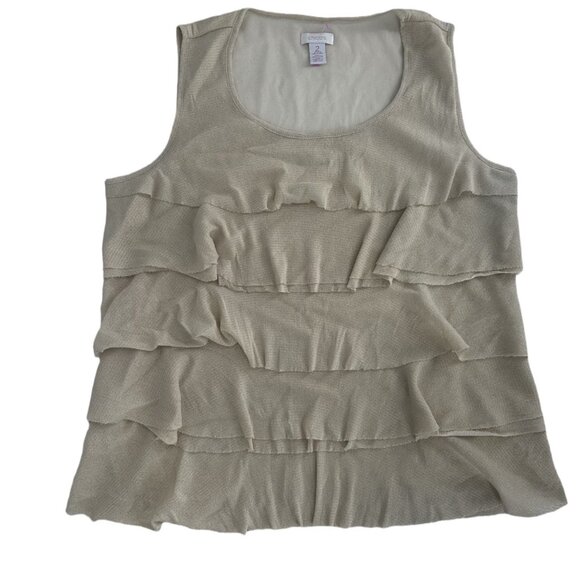 NWOT Chico’s Layered Ruffle Tank Top Gold Metallic Size 2 - Large - Picture 4 of 7